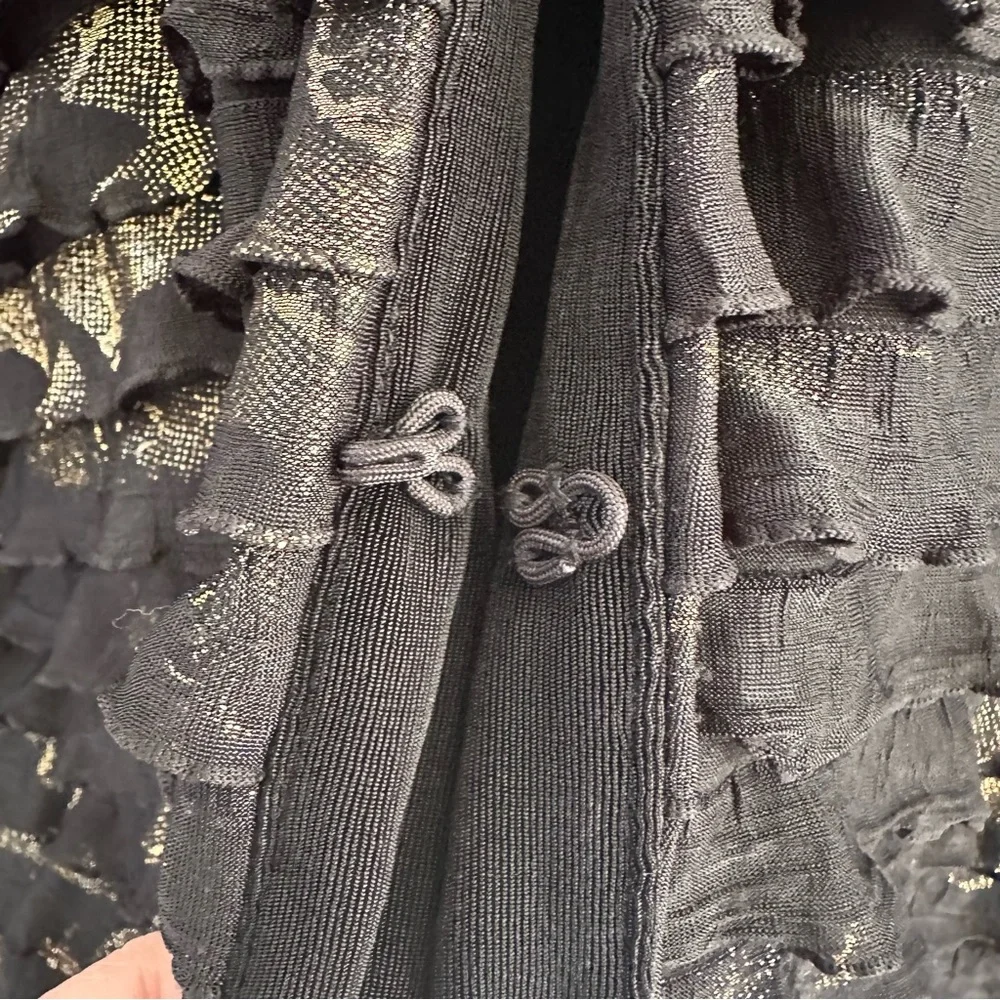 Black Gold Ruffle Chico's Travelers Special Occasion Cardigan - Chico's Size 3